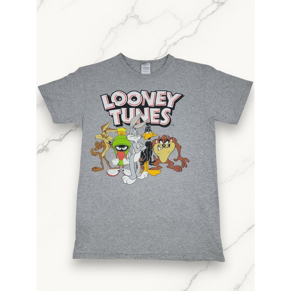 Looney Tunes Graphic Tee Mens Size Small Gray Bugs Bunny Taz Group Cast Print